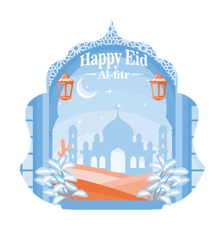 People celebrating Eid festival  Illustration