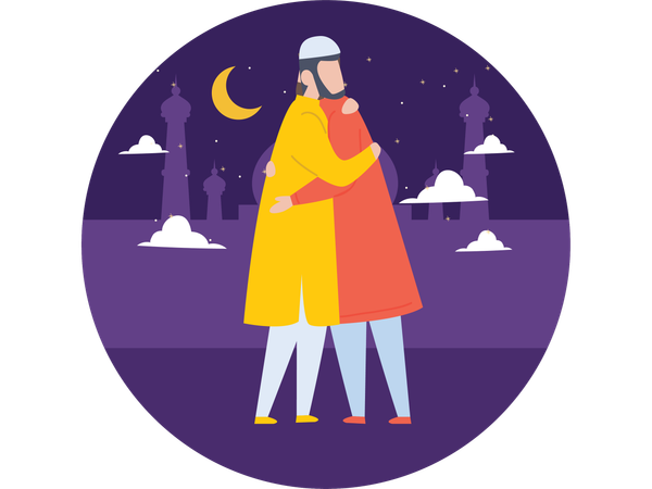 People celebrating Eid Night  Illustration