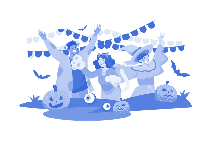 People Celebrating Halloween  Illustration
