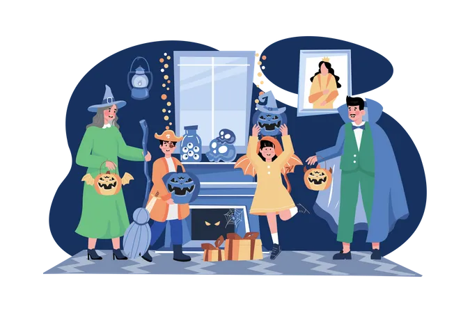 People Celebrating Halloween  Illustration