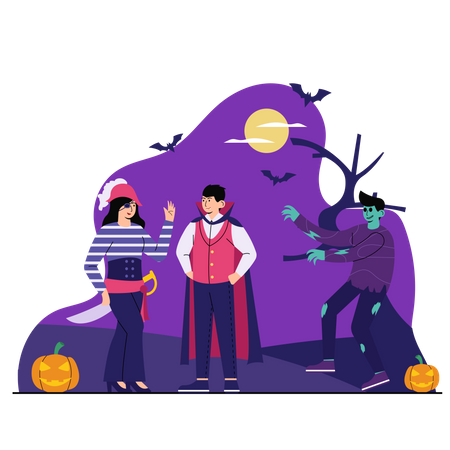 People celebrating Halloween  Illustration