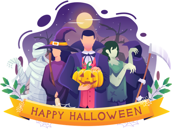 People celebrating Halloween in vampire costume  Illustration