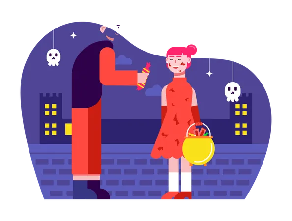 People Celebrating Halloween Night  Illustration