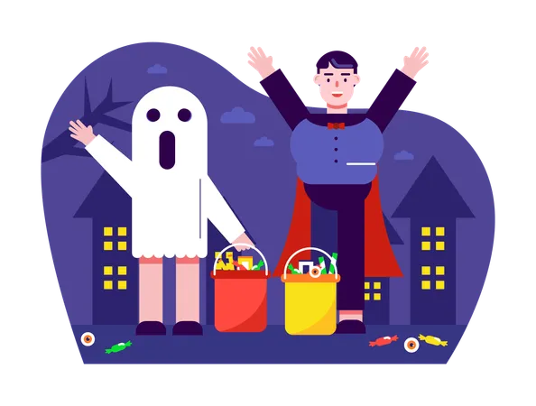 People Celebrating Halloween Party  Illustration