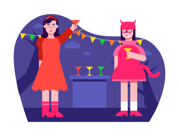 People Celebrating Halloween Party  Illustration