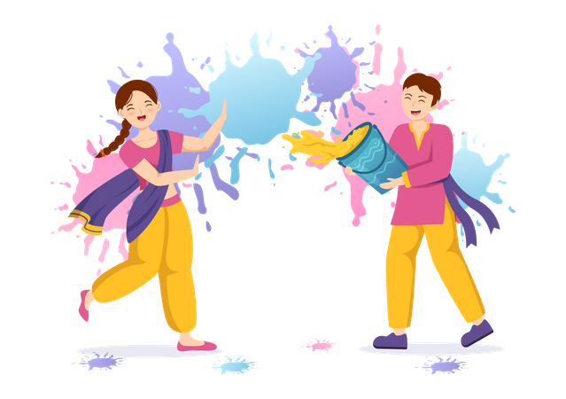 People celebrating Holi festival  Illustration