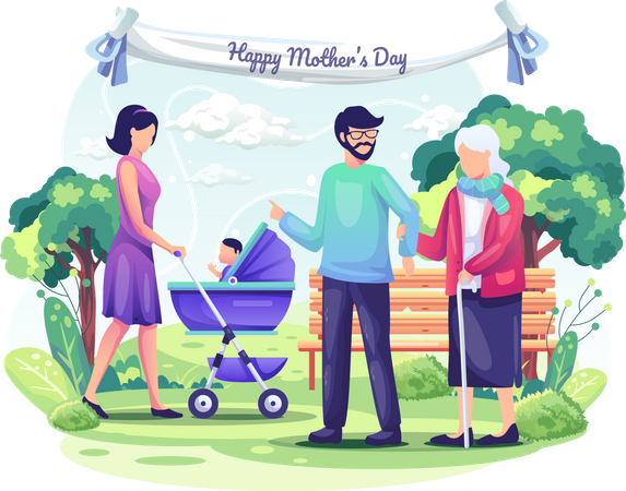 People Celebrating Mother's Day  Illustration