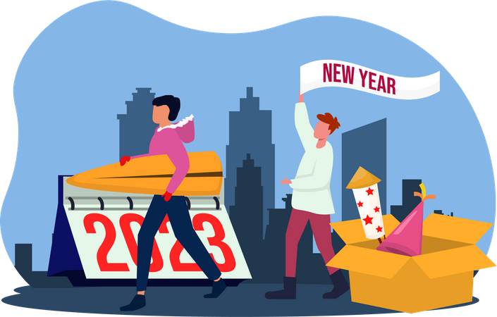 People celebrating new year 2023  Illustration