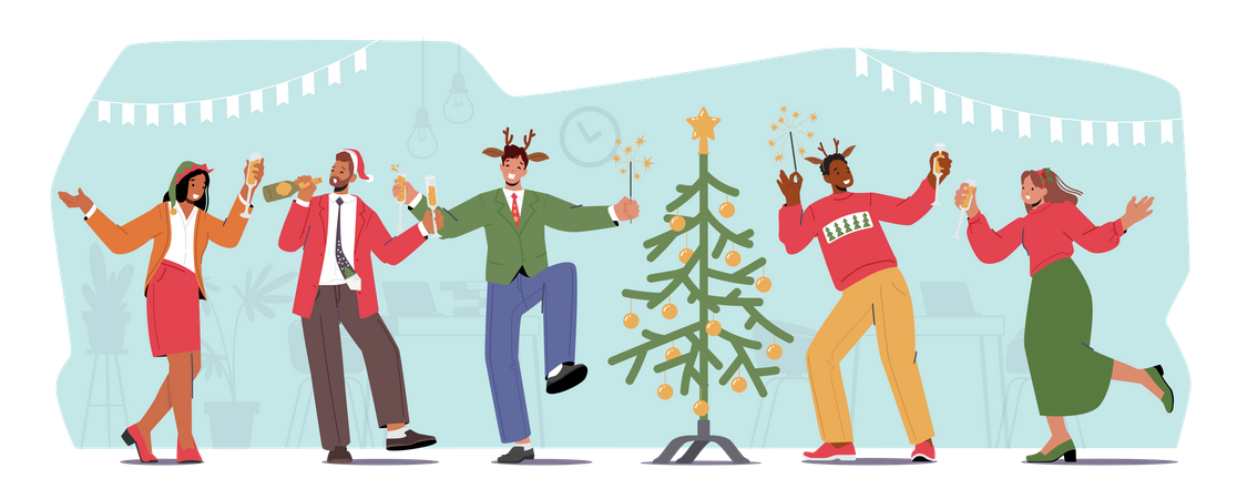 People Celebrating New Year Party  Illustration