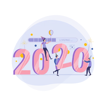 People celebrating new year with balloon Illustration
