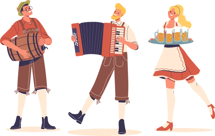 People Celebrating Oktoberfest With Music And Beer  Illustration