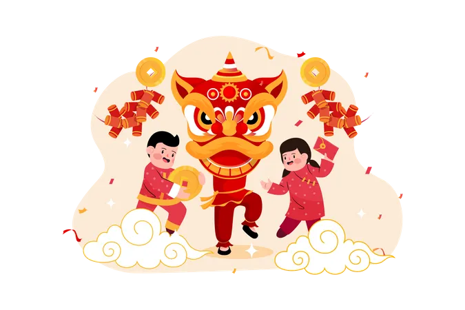 People celebrating on Chinese New Year  Illustration