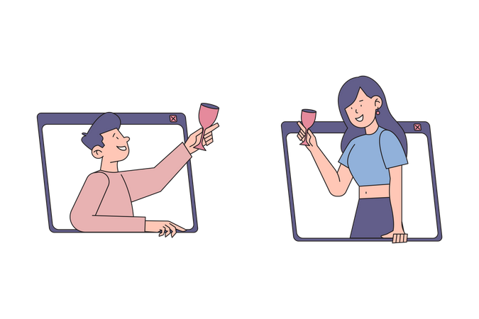 People Celebrating Online Party  Illustration