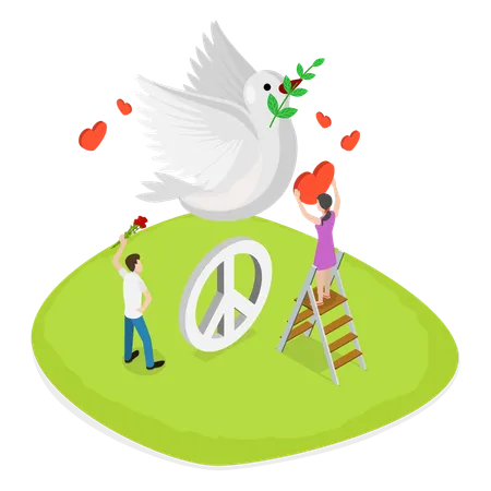 People celebrating Peace International Day  Illustration