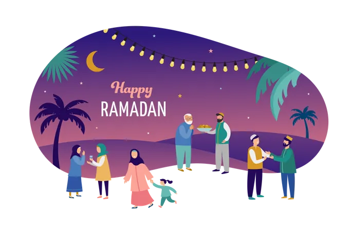 People celebrating Ramadan Kareem Illustration