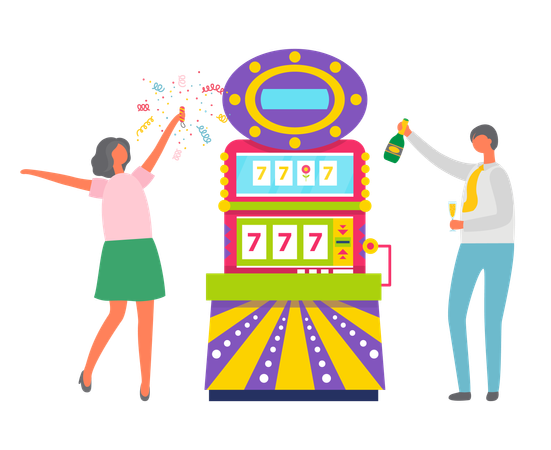 People Celebrating Slot Machine in Casino  Illustration