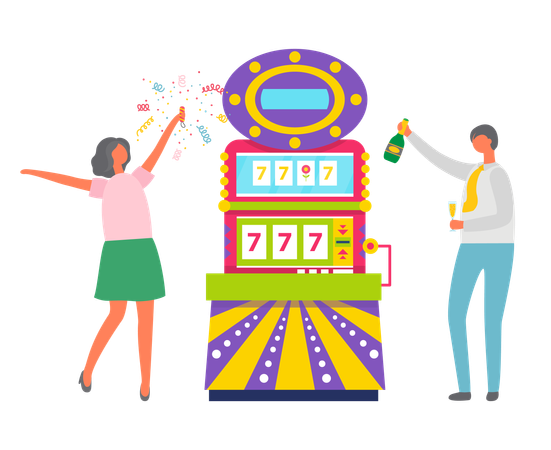 People Celebrating Slot Machine in Casino  イラスト