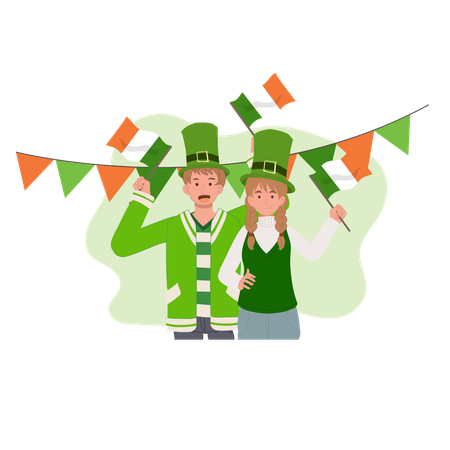 People Celebrating St Patrick Day  Illustration