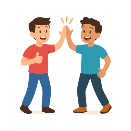People Celebrating Teamwork With High Five  Illustration