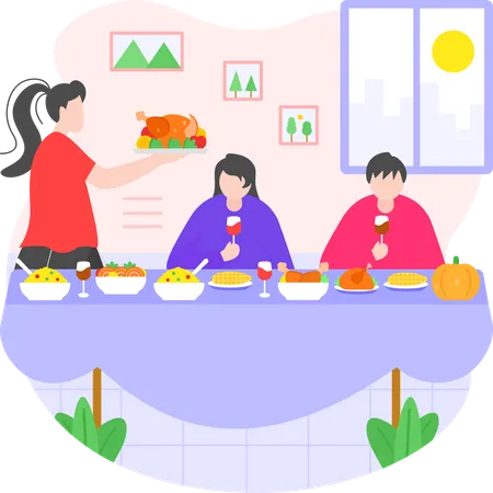 Family Meal on Thanksgiving  Illustration
