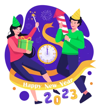 People Celebrating The New Year 2023 Illustration