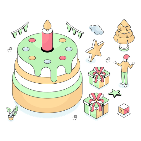 People celebrating their birthday Cake  Illustration