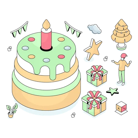 People celebrating their birthday Cake  Illustration