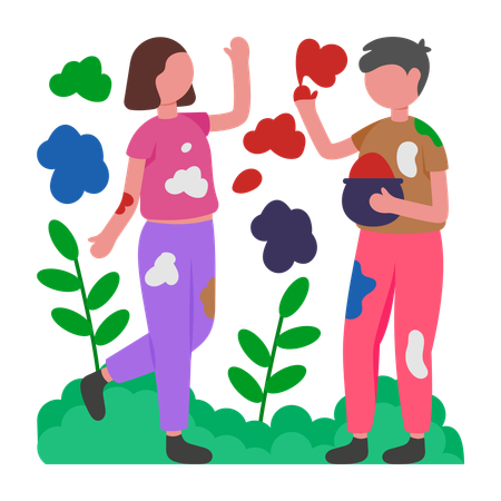 People celerating holi in park  Illustration