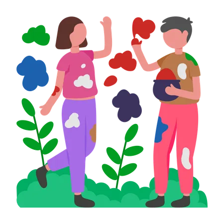 People celerating holi in park  Illustration