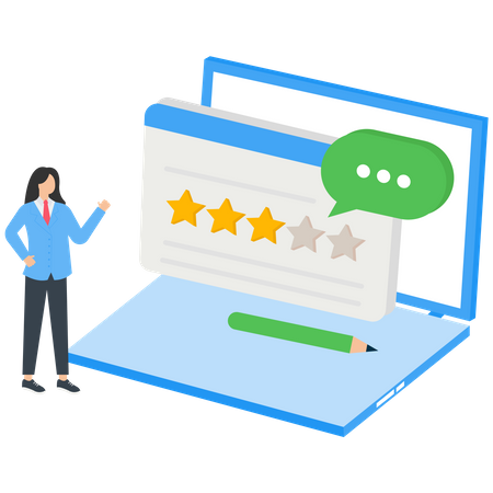 People characters asking questions, giving review and writing comment to show satisfaction rating Illustration