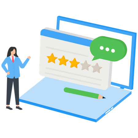 People characters asking questions, giving review and writing comment to show satisfaction rating  Illustration