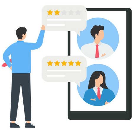 People characters give positive five star feedback Illustration