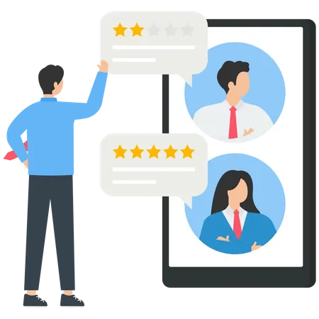 People characters give positive five star feedback Illustration