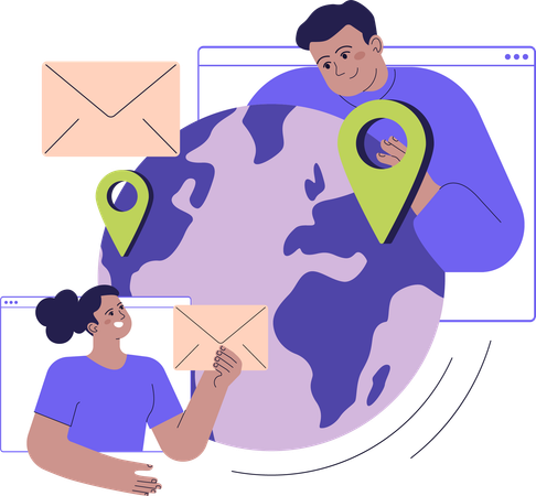 People chatting over globe using social media  Illustration