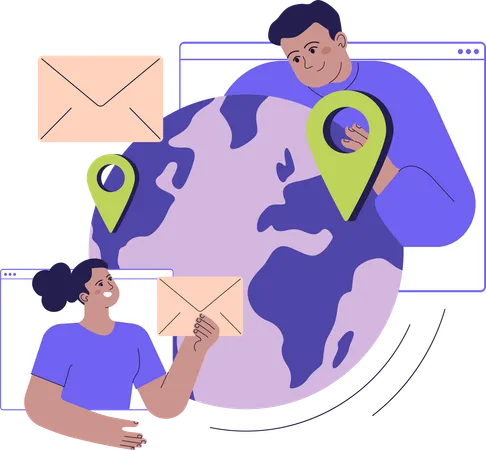 People chatting over globe using social media  Illustration