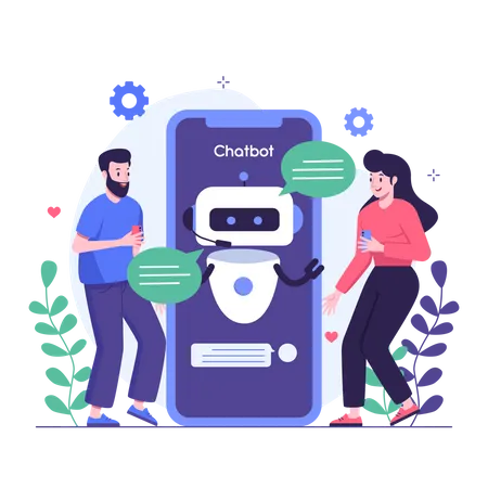 People chatting with mobile chatbot Illustration