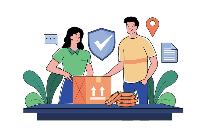 People Check Package Security  Illustration