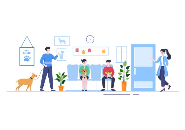 People Check Up Pet in Veterinary Clinic Illustration
