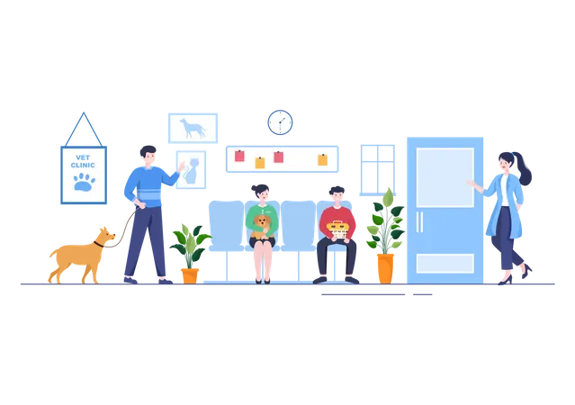 People Check Up Pet in Veterinary Clinic Illustration