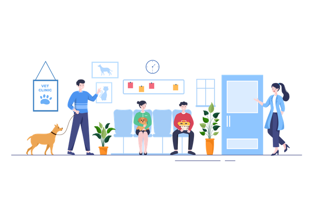 People Check Up Pet in Veterinary Clinic  Illustration