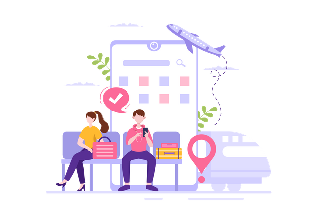 People checking flight ticket online  Illustration