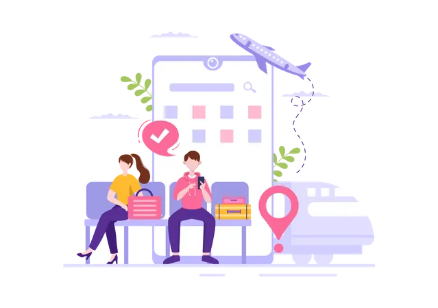 People checking flight ticket online  Illustration