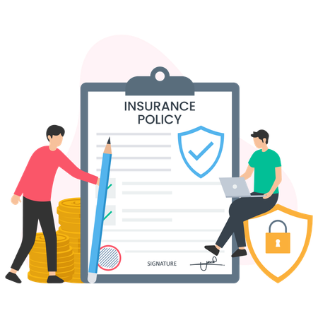 People checking insurance policy  Illustration