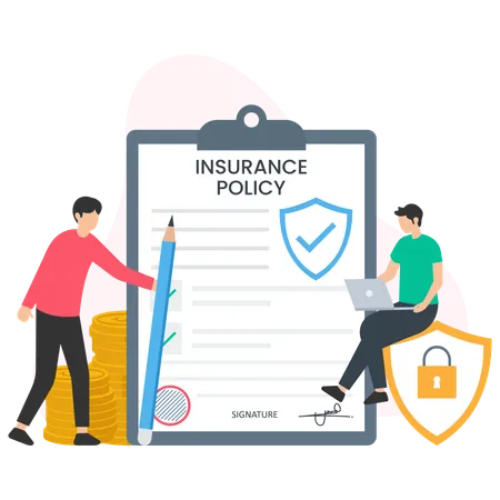 People checking insurance policy  Illustration