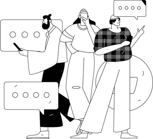 ソーシャルメディアの投稿をチェックする人々  イラスト