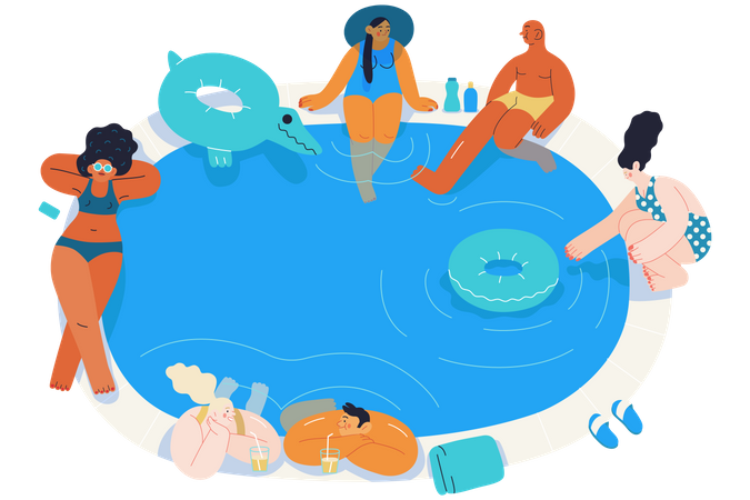 People Chilling And Relaxing near Swimming Pool  Illustration