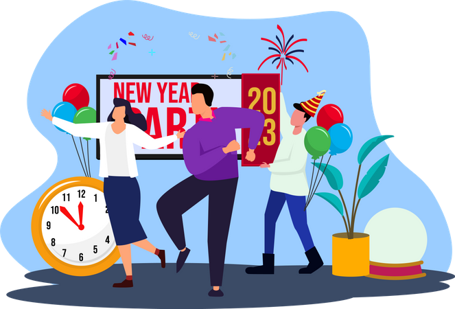 People Chilling New Year Party  Illustration