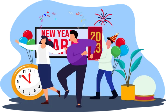 People Chilling New Year Party  Illustration