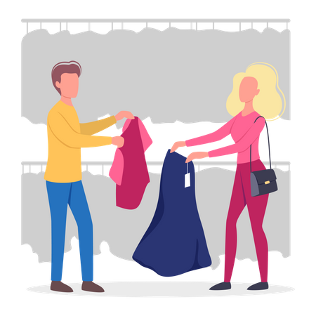 People choosing clothes in the clothing store  Illustration