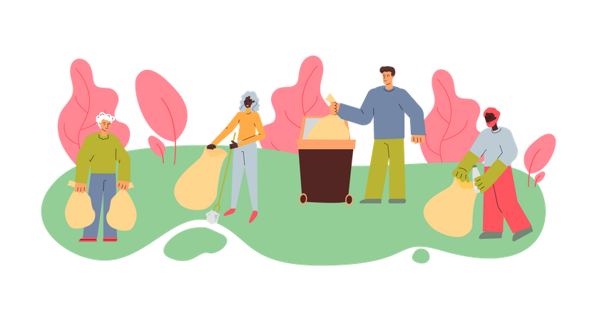 People cleaning in park Illustration